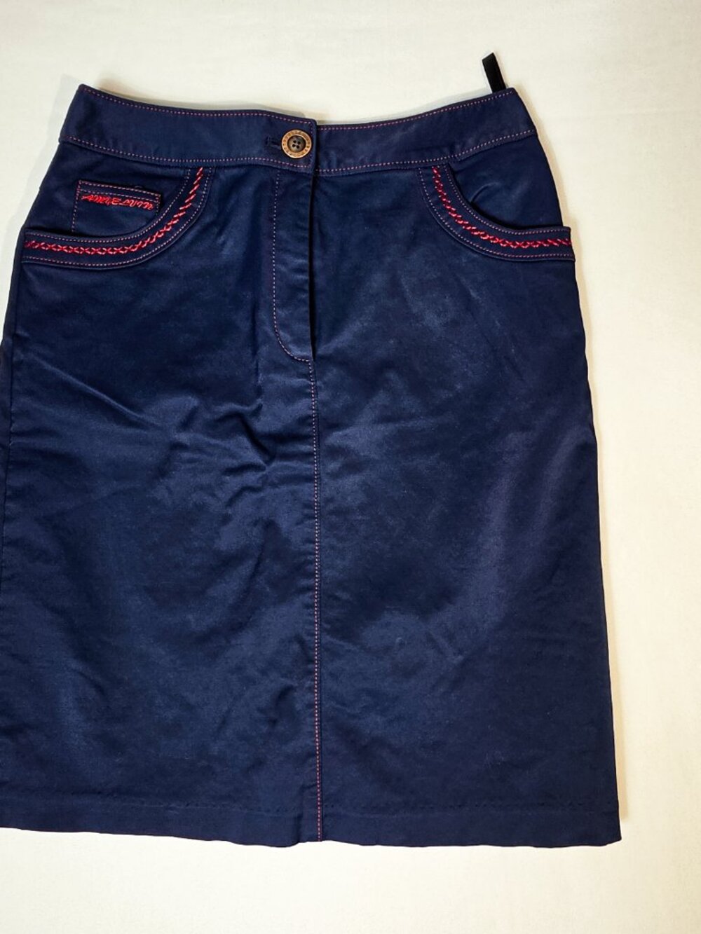 Vintage Amy Elvin Blue Denim Skirt Red Contrast Stitching Y2K Indie Size M